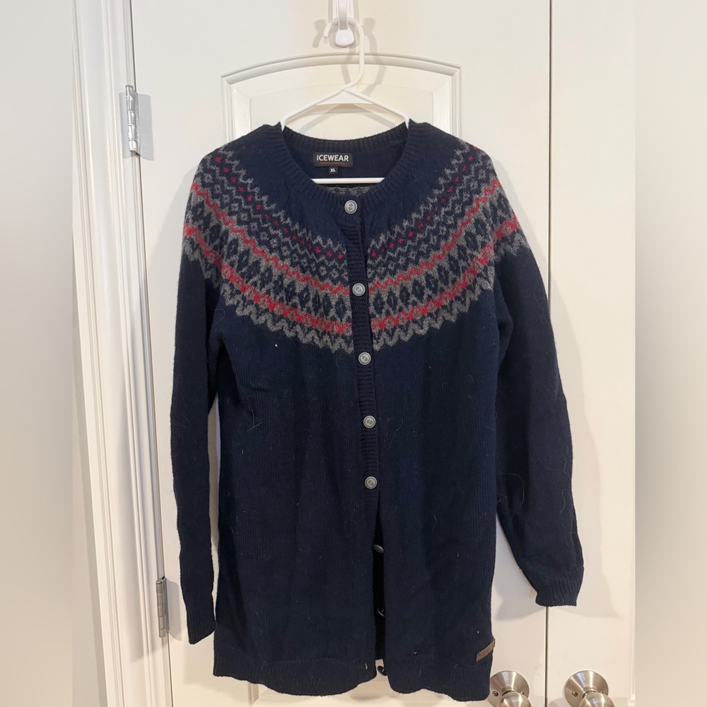 Women's Navy Fair Isle Button Cardigan Sweater